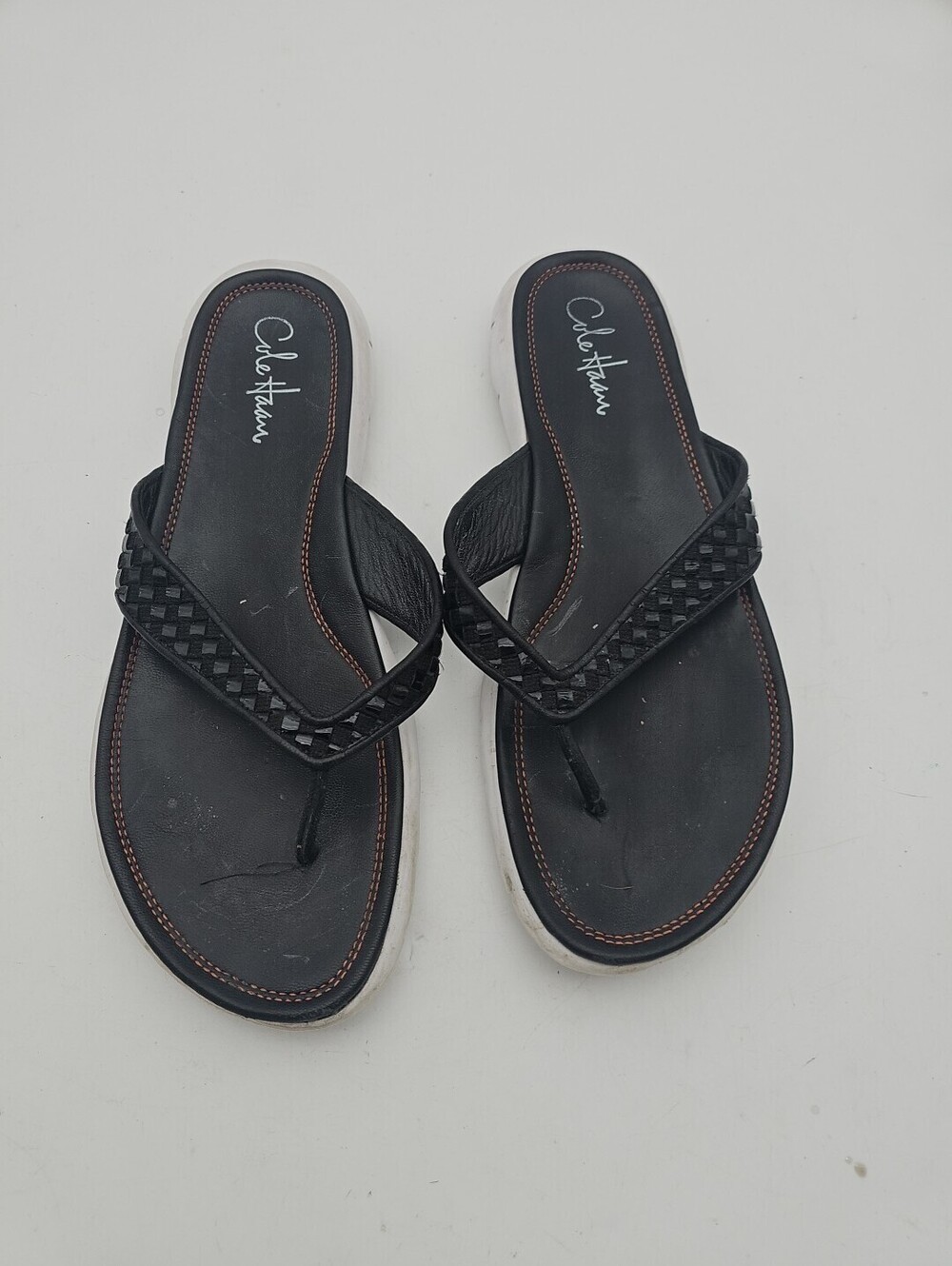 Cole Haan Zerogrand Womens Black Leather Thong Sandals Comfort Flops Sz 9 Great